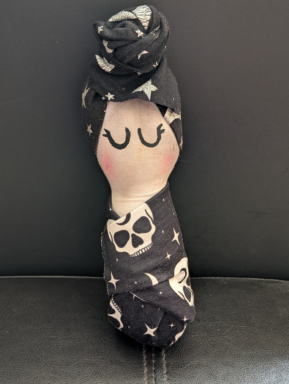 Dreadful Stitch Handmade Unique Celestial Skull Print Boho Style Rattle Doll